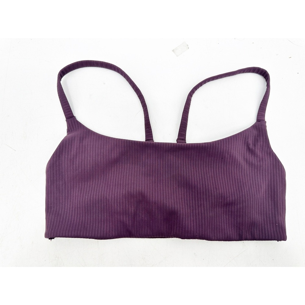 Lululemon Wunder Train Strappy Racer Bra Size 4 Purple Ribbed Yoga Sports Bra
